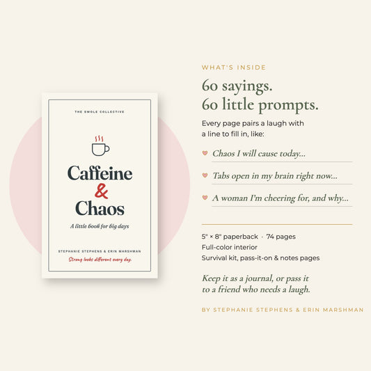 What's inside Caffeine & Chaos: 60 sayings, each with a write-in prompt