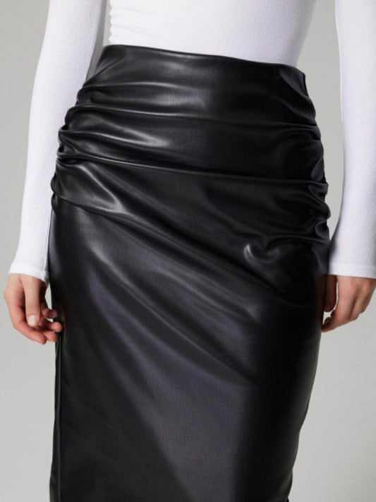 Slit Back Ruched Midi Skirt for Effortless Style